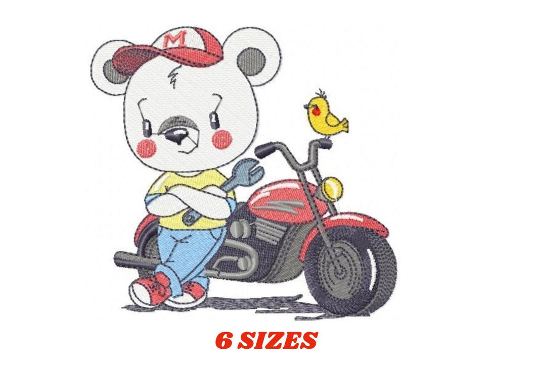 Bear with bike embroidery designs - Bear embroidery design machine embroidery pattern - Baby boy embroidery file - instant download Biker