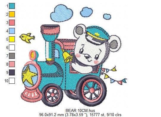 Bear with train embroidery designs - Baby Boy Bear machine embroidery pattern - Baby boy file - Instant digital download pes jef dst hus vp3