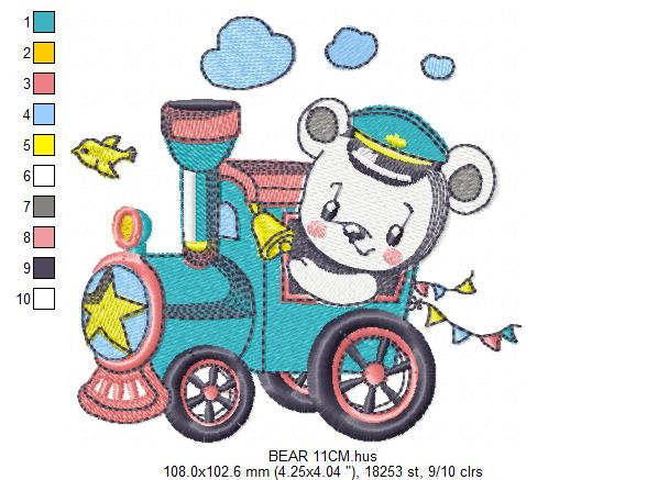 Bear with train embroidery designs - Baby Boy Bear machine embroidery pattern - Baby boy file - Instant digital download pes jef dst hus vp3
