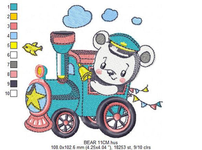 Bear with train embroidery designs - Baby Boy Bear machine embroidery pattern - Baby boy file - Instant digital download pes jef dst hus vp3