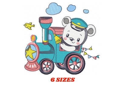 Bear with train embroidery designs - Baby Boy Bear machine embroidery pattern - Baby boy file - Instant digital download pes jef dst hus vp3