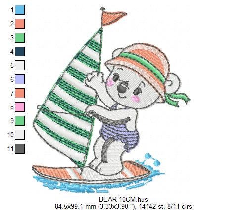 Windsurf embroidery designs - Bear embroidery design machine embroidery pattern - Baby girl embroidery file - instant download Surfer Bear Marcia Embroidery