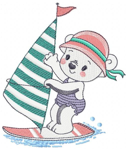 Windsurf embroidery designs - Bear embroidery design machine embroidery pattern - Baby girl embroidery file - instant download Surfer Bear Marcia Embroidery