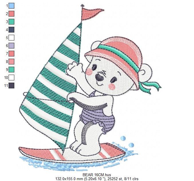 Windsurf embroidery designs - Bear embroidery design machine embroidery pattern - Baby girl embroidery file - instant download Surfer Bear Marcia Embroidery