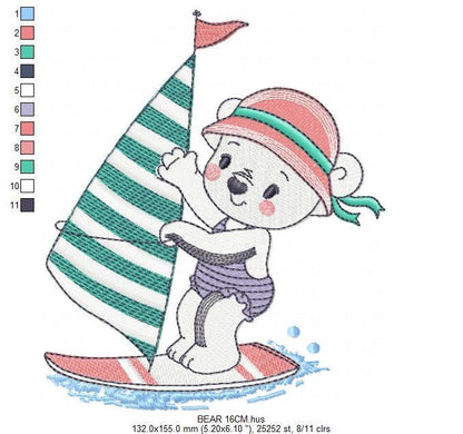 Windsurf embroidery designs - Bear embroidery design machine embroidery pattern - Baby girl embroidery file - instant download Surfer Bear Marcia Embroidery