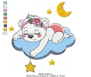 Bear embroidery designs - Moon embroidery design machine embroidery pattern - Baby girl embroidery file - Sleeping bear instant download