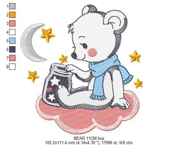Bear embroidery designs - Moon embroidery design machine embroidery pattern - Baby Boy embroidery file - Bear with moon and stars  download Marcia Embroidery