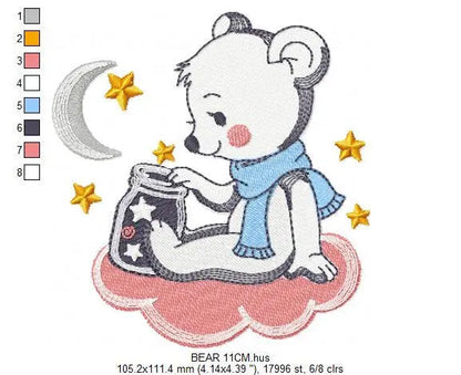 Bear embroidery designs - Moon embroidery design machine embroidery pattern - Baby Boy embroidery file - Bear with moon and stars  download Marcia Embroidery