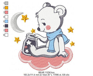 Bear embroidery designs - Moon embroidery design machine embroidery pattern - Baby Boy embroidery file - Bear with moon and stars  download