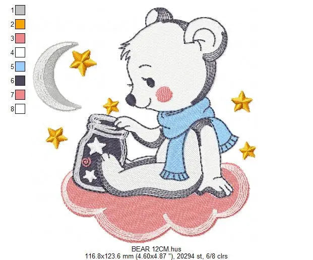 Bear embroidery designs - Moon embroidery design machine embroidery pattern - Baby Boy embroidery file - Bear with moon and stars  download Marcia Embroidery