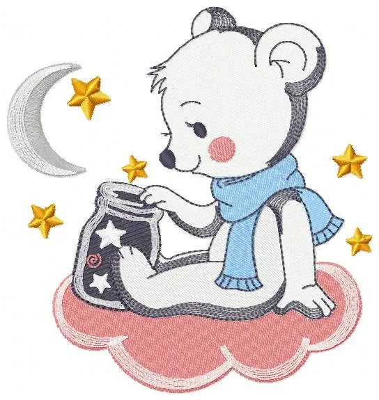 Bear embroidery designs - Moon embroidery design machine embroidery pattern - Baby Boy embroidery file - Bear with moon and stars  download Marcia Embroidery