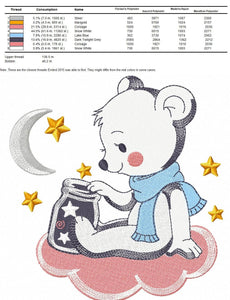 Bear embroidery designs - Moon embroidery design machine embroidery pattern - Baby Boy embroidery file - Bear with moon and stars  download