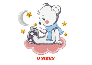 Bear embroidery designs - Moon embroidery design machine embroidery pattern - Baby Boy embroidery file - Bear with moon and stars  download