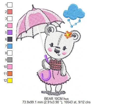 Bear embroidery designs - Teddy embroidery design machine embroidery pattern - bear with umbrella embroidery file - instant download raining Marcia Embroidery