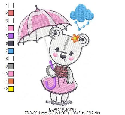 Bear embroidery designs - Teddy embroidery design machine embroidery pattern - bear with umbrella embroidery file - instant download raining Marcia Embroidery