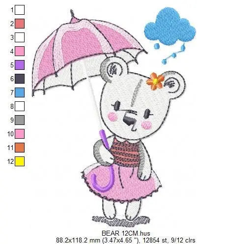 Bear embroidery designs - Teddy embroidery design machine embroidery pattern - bear with umbrella embroidery file - instant download raining Marcia Embroidery