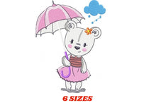 Cargar imagen en el visor de la galería, Bear embroidery designs - Teddy embroidery design machine embroidery pattern - bear with umbrella embroidery file - instant download raining
