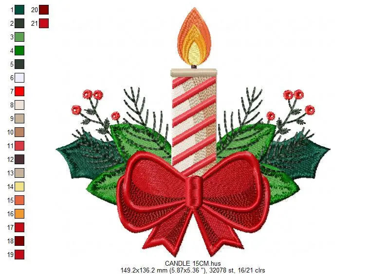 Candle embroidery designs - Christmas Decoration embroidery design machine embroidery pattern - Christmas embroidery file Xmas embroidery Marcia Embroidery