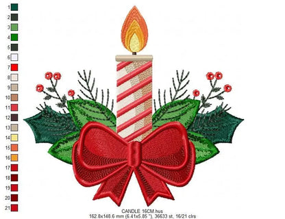 Candle embroidery designs - Christmas Decoration embroidery design machine embroidery pattern - Christmas embroidery file Xmas embroidery Marcia Embroidery