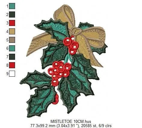 Xmas Mistletoe embroidery designs - Christmas Decoration machine embroidery pattern - Mistletoe file - Instant digital download pes jef dst Marcia Embroidery
