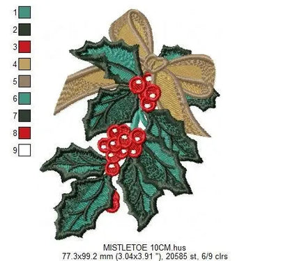 Xmas Mistletoe embroidery designs - Christmas Decoration machine embroidery pattern - Mistletoe file - Instant digital download pes jef dst Marcia Embroidery