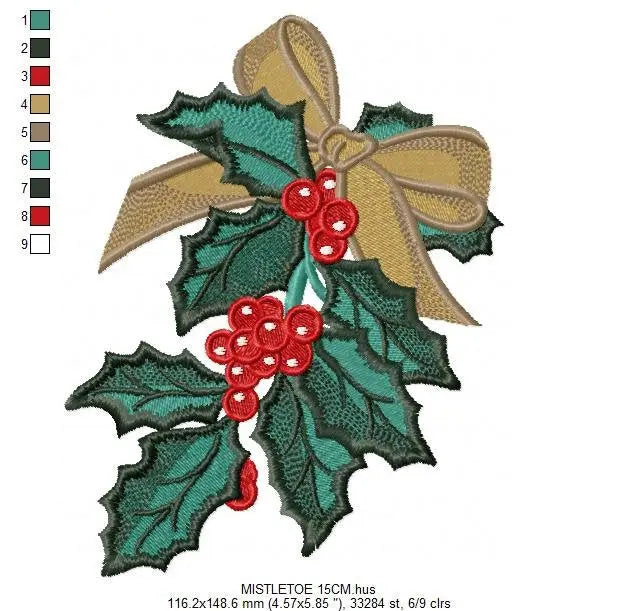 Xmas Mistletoe embroidery designs - Christmas Decoration machine embroidery pattern - Mistletoe file - Instant digital download pes jef dst Marcia Embroidery