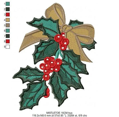 Xmas Mistletoe embroidery designs - Christmas Decoration machine embroidery pattern - Mistletoe file - Instant digital download pes jef dst Marcia Embroidery