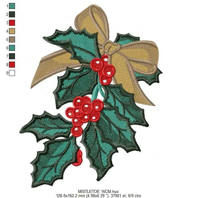 Xmas Mistletoe embroidery designs - Christmas Decoration machine embroidery pattern - Mistletoe file - Instant digital download pes jef dst Marcia Embroidery