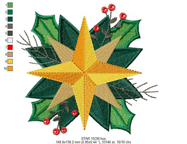 Christmas Star embroidery designs - Xmas Flower embroidery design machine embroidery pattern - Christmas embroidery file Poinsettia Marcia Embroidery