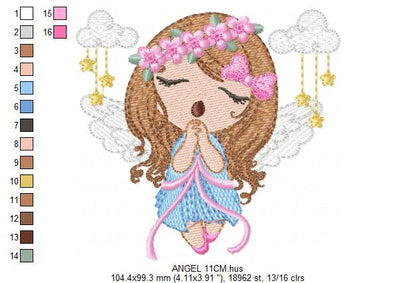 Angel embroidery designs - Baby girl embroidery design machine embroidery pattern - girl with clouds embroidery file - instant download