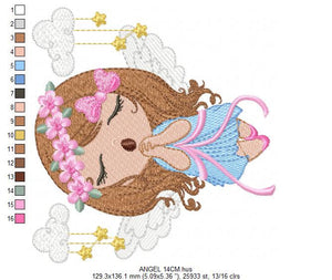 Angel embroidery designs - Baby girl embroidery design machine embroidery pattern - girl with clouds embroidery file - instant download