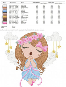 Angel embroidery designs - Baby girl embroidery design machine embroidery pattern - girl with clouds embroidery file - instant download