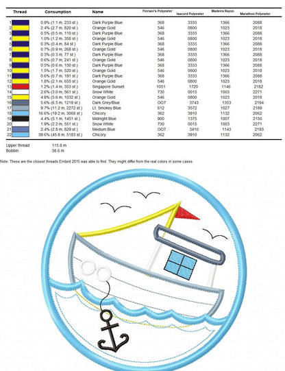 Boat embroidery designs - Sailboat applique machine embroidery pattern - Baby boy Nautical file - Boat applique design - Instant download