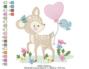 Deer embroidery design - Animal embroidery designs machine embroidery pattern - Newborn embroidery file - baby girl embroidery  Woodland
