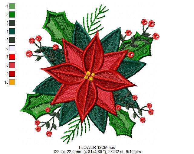 Christmas Poinsettia embroidery designs - Xmas Flower embroidery design machine embroidery pattern - Christmas embroidery file Red Flower