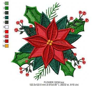 Christmas Poinsettia embroidery designs - Xmas Flower embroidery design machine embroidery pattern - Christmas embroidery file Red Flower