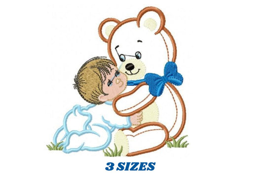 Teddy Bear embroidery designs - Bear with baby boy embroidery design machine embroidery pattern - Bear applique design nursery embroidery