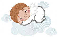 Load image into Gallery viewer, Baby boy embroidery designs - Baby with clouds embroidery design machine embroidery pattern - Angel embroidery file - Sleeping boy rainbow
