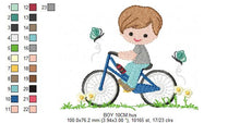 Carica l&#39;immagine nel visualizzatore di Gallery, Boy with bike embroidery designs - Baby Boy embroidery design machine embroidery pattern -  instant download Bicycle cyclist Biker kid toy
