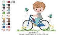 Load image into Gallery viewer, Boy with bike embroidery designs - Baby Boy embroidery design machine embroidery pattern -  instant download Bicycle cyclist Biker kid toy
