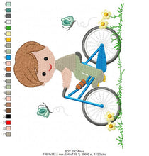 Load image into Gallery viewer, Boy with bike embroidery designs - Baby Boy embroidery design machine embroidery pattern -  instant download Bicycle cyclist Biker kid toy
