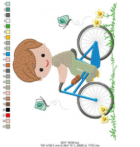 Boy with bike embroidery designs - Baby Boy embroidery design machine embroidery pattern -  instant download Bicycle cyclist Biker kid toy