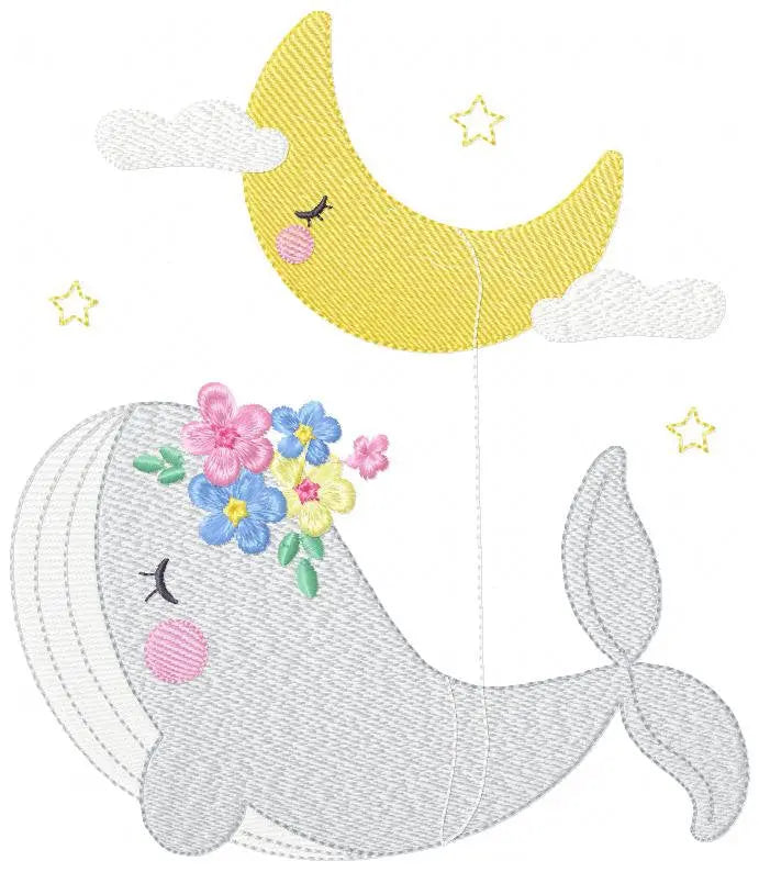 Whale embroidery designs - Baby girl embroidery design machine embroidery pattern - Whale with moon embroidery file - instant download pes Marcia Embroidery