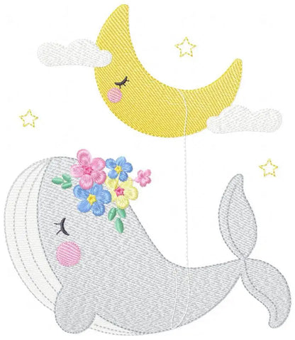 Whale embroidery designs - Baby girl embroidery design machine embroidery pattern - Whale with moon embroidery file - instant download pes Marcia Embroidery
