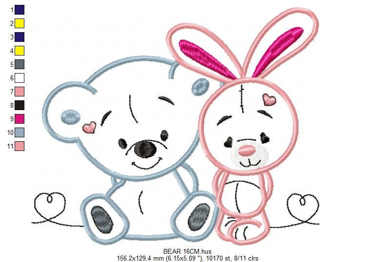 Animals embroidery designs - Bear embroidery design machine embroidery pattern - rabbit embroidery file - Bunny embroidery applique design