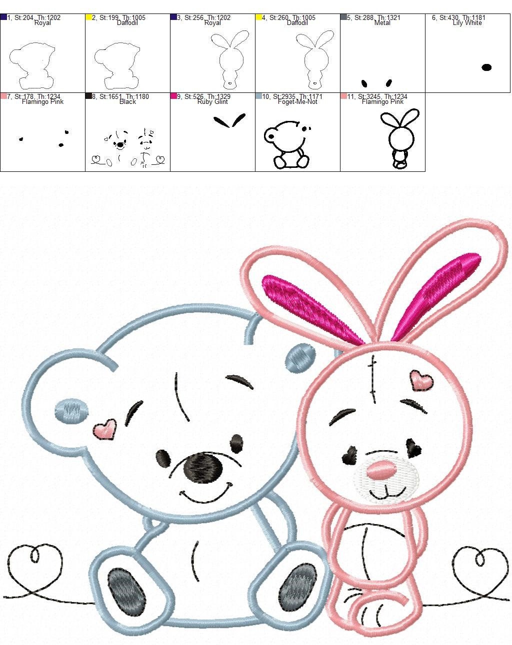 Animals embroidery designs - Bear embroidery design machine embroidery pattern - rabbit embroidery file - Bunny embroidery applique design