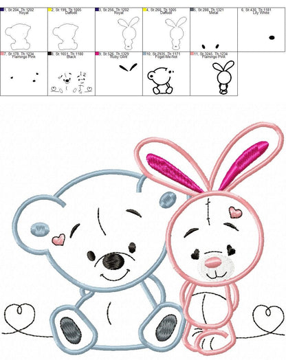 Animals embroidery designs - Bear embroidery design machine embroidery pattern - rabbit embroidery file - Bunny embroidery applique design