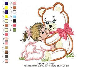 Teddy Bear embroidery designs - Bear with baby girl embroidery design machine embroidery pattern - Bear applique design nursery embroidery