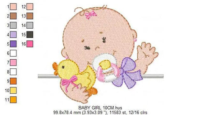 Baby girl with pacifier embroidery designs - Toddler embroidery design machine embroidery pattern file - Towel nursery - instant download Marcia Embroidery