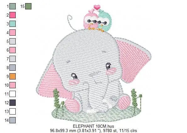 Elephant embroidery designs - Animal embroidery design machine embroidery pattern - Baby girl embroidery file - elephant with bird flowers Marcia Embroidery